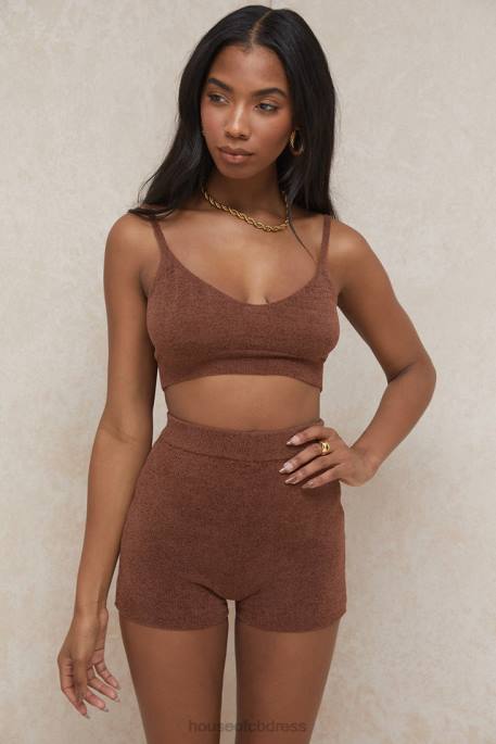 House of CB Elijah Chocolate Fluffy Knit High Waisted Shorts Clothing 4H6N987