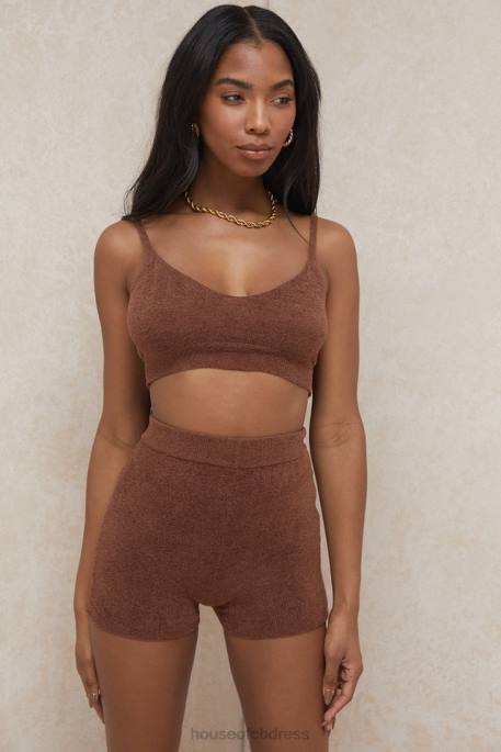House of CB Elijah Chocolate Fluffy Knit High Waisted Shorts Clothing 4H6N987