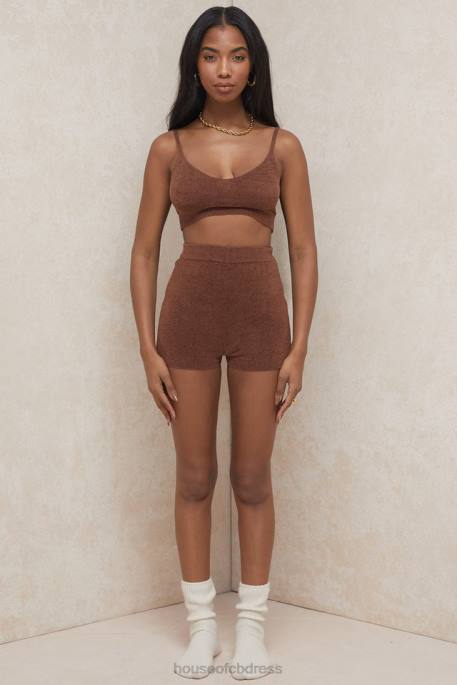 House of CB Elijah Chocolate Fluffy Knit High Waisted Shorts Clothing 4H6N987