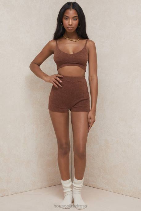 House of CB Elijah Chocolate Fluffy Knit High Waisted Shorts Clothing 4H6N987