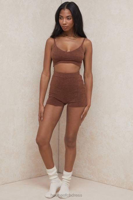House of CB Elijah Chocolate Fluffy Knit High Waisted Shorts Clothing 4H6N987