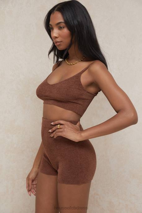 House of CB Elijah Chocolate Fluffy Knit High Waisted Shorts Clothing 4H6N987