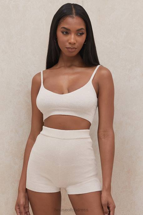House of CB Elijah Cream Fluffy Knit High Waisted Shorts Clothing 4H6N988