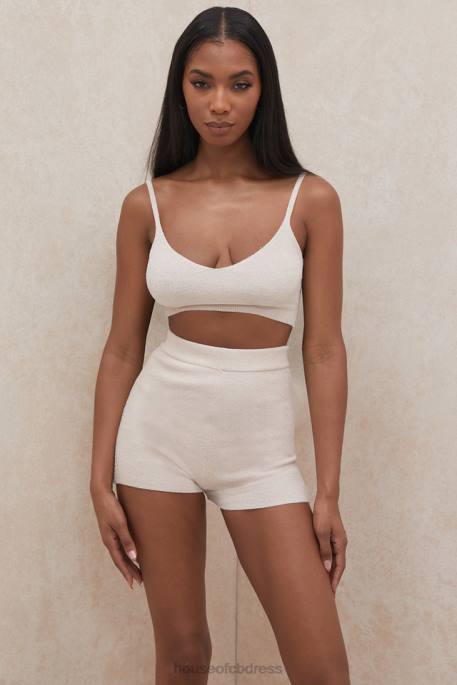 House of CB Elijah Cream Fluffy Knit High Waisted Shorts Clothing 4H6N988