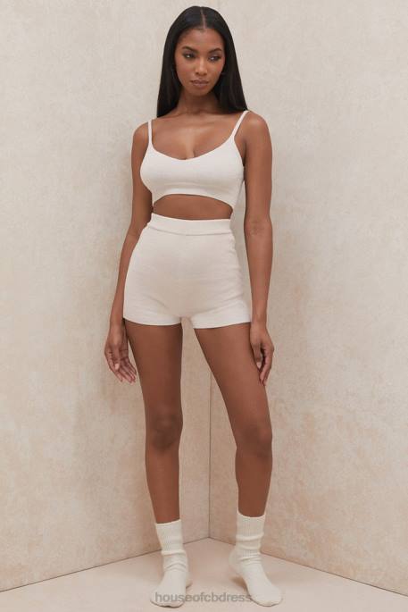 House of CB Elijah Cream Fluffy Knit High Waisted Shorts Clothing 4H6N988