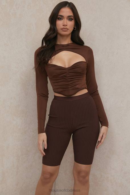 House of CB Verona Chocolate Bandage Cycle Shorts Clothing 4H6N980