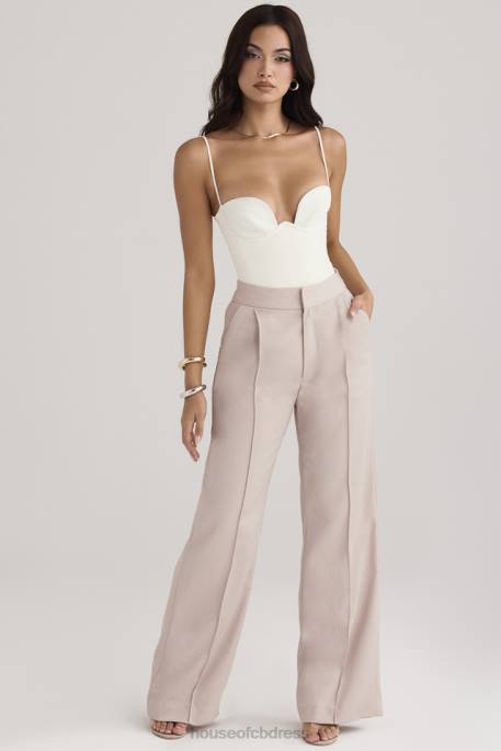 House of CB Alivia Beige Loose Fit Trousers Clothing 4H6N926