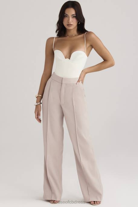 House of CB Alivia Beige Loose Fit Trousers Clothing 4H6N926