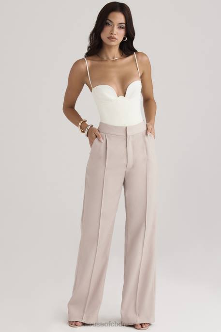 House of CB Alivia Beige Loose Fit Trousers Clothing 4H6N926