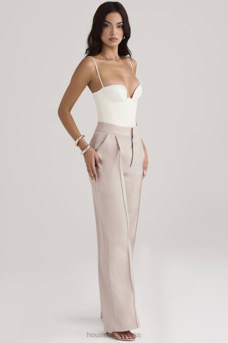 House of CB Alivia Beige Loose Fit Trousers Clothing 4H6N926