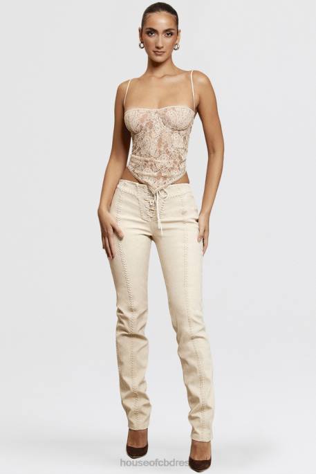 House of CB Amara Beige Faux Suede Lace Up Trousers Clothing 4H6N891