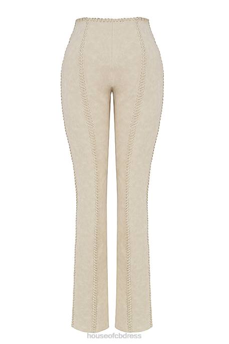 House of CB Amara Beige Faux Suede Lace Up Trousers Clothing 4H6N891