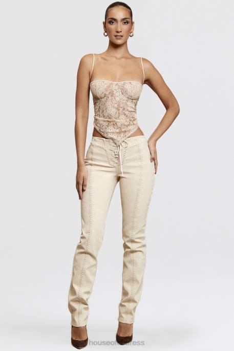 House of CB Amara Beige Faux Suede Lace Up Trousers Clothing 4H6N891