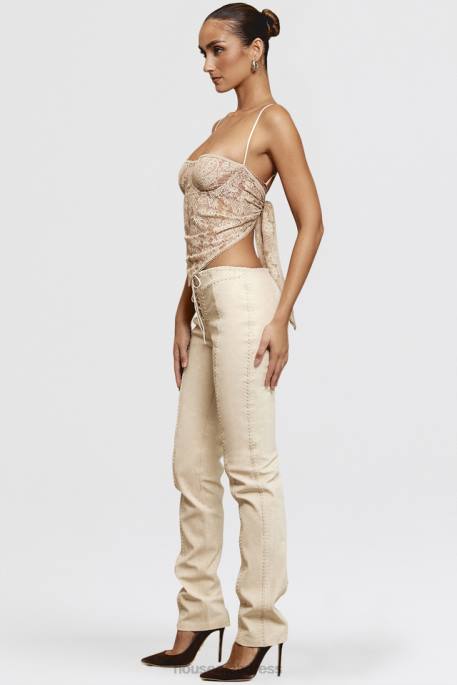 House of CB Amara Beige Faux Suede Lace Up Trousers Clothing 4H6N891