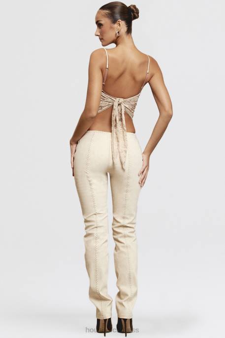 House of CB Amara Beige Faux Suede Lace Up Trousers Clothing 4H6N891