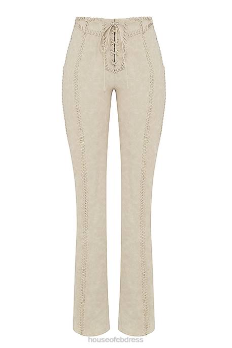 House of CB Amara Beige Faux Suede Lace Up Trousers Clothing 4H6N891