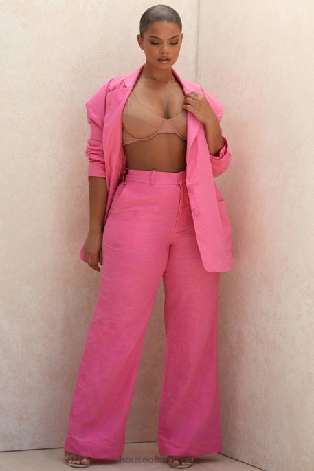 House of CB Andreia Pink Linen Blend Trousers Clothing 4H6N1018