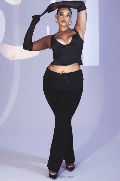 House of CB Ava Black Fold Front Trousers Clothing 4H6N956