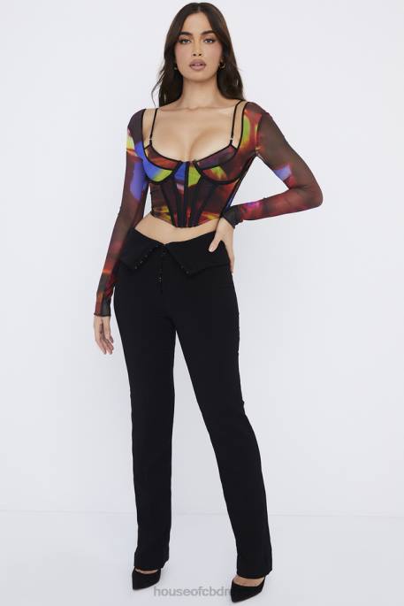 House of CB Ava Black Fold Front Trousers Clothing 4H6N956