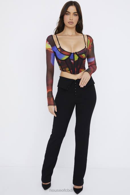 House of CB Ava Black Fold Front Trousers Clothing 4H6N956
