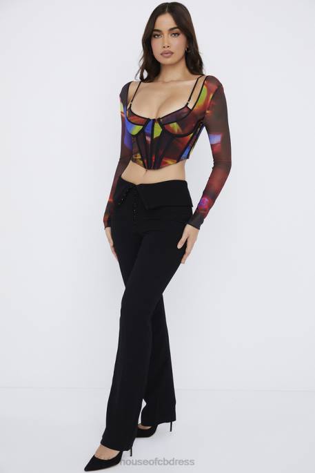 House of CB Ava Black Fold Front Trousers Clothing 4H6N956