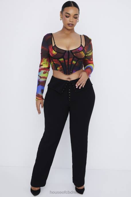 House of CB Ava Black Fold Front Trousers Clothing 4H6N956
