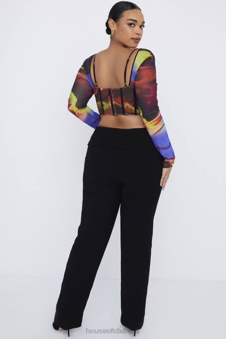 House of CB Ava Black Fold Front Trousers Clothing 4H6N956