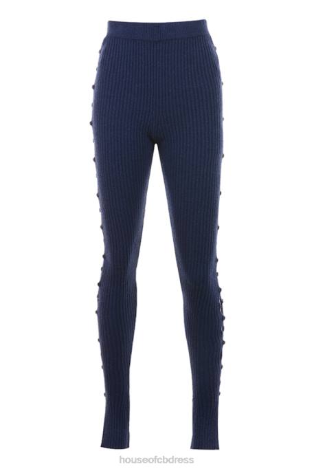 House of CB Belong Navy Ribbed Knit Trousers Clothing 4H6N952