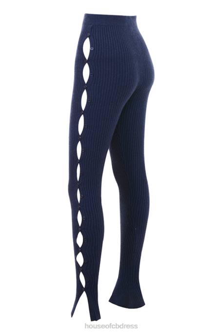 House of CB Belong Navy Ribbed Knit Trousers Clothing 4H6N952