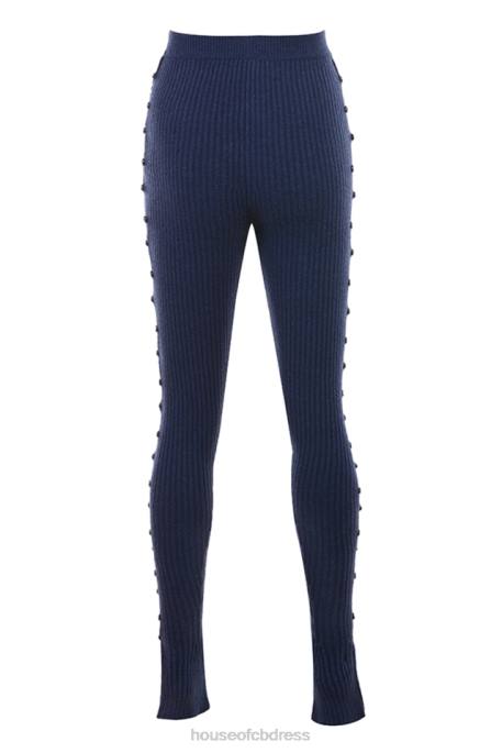 House of CB Belong Navy Ribbed Knit Trousers Clothing 4H6N952