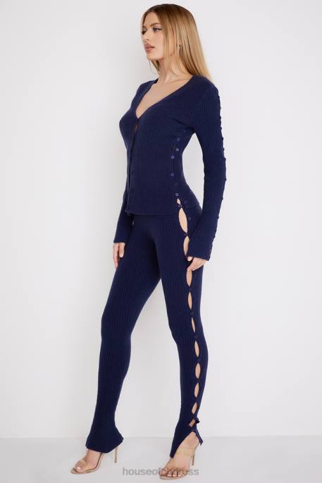 House of CB Belong Navy Ribbed Knit Trousers Clothing 4H6N952