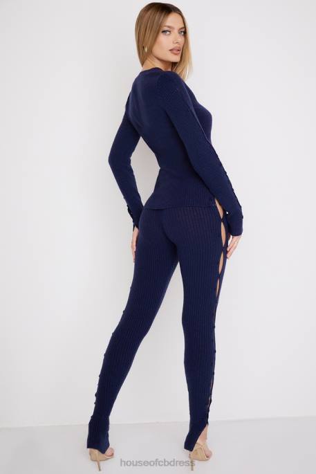 House of CB Belong Navy Ribbed Knit Trousers Clothing 4H6N952