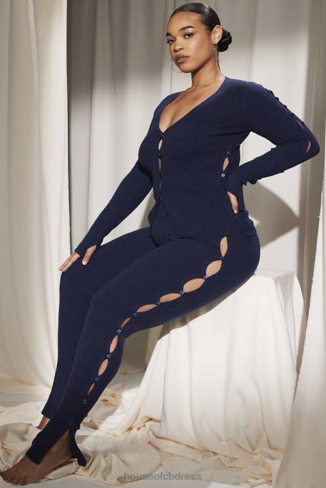 House of CB Belong Navy Ribbed Knit Trousers Clothing 4H6N952