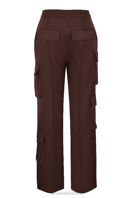 House of CB Daria Chocolate Satin Cargo Trousers Clothing 4H6N939