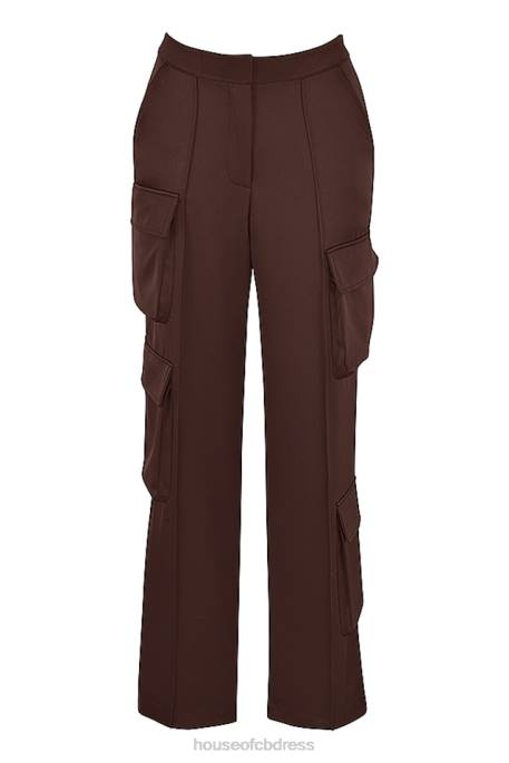 House of CB Daria Chocolate Satin Cargo Trousers Clothing 4H6N939