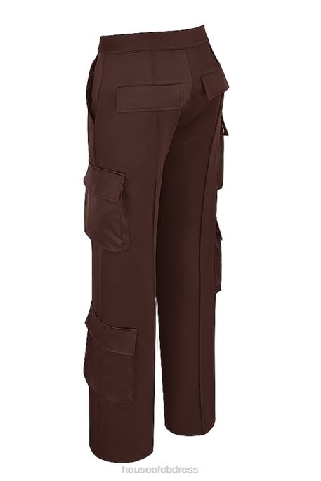 House of CB Daria Chocolate Satin Cargo Trousers Clothing 4H6N939