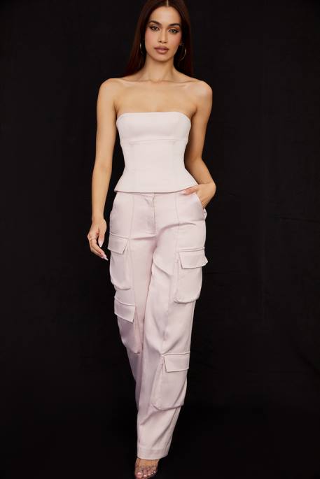 House of CB Daria Crystal Satin Straight Leg Cargo Trousers Clothing 4H6N941