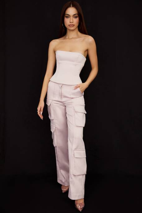 House of CB Daria Crystal Satin Straight Leg Cargo Trousers Clothing 4H6N941