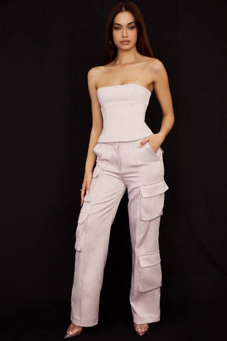 House of CB Daria Crystal Satin Straight Leg Cargo Trousers Clothing 4H6N941