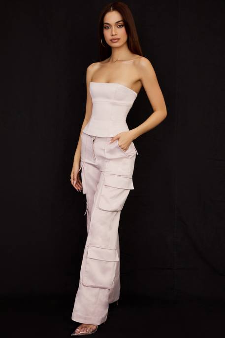 House of CB Daria Crystal Satin Straight Leg Cargo Trousers Clothing 4H6N941