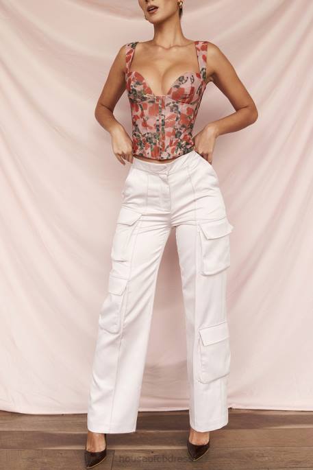 House of CB Daria Crystal Satin Straight Leg Cargo Trousers Clothing 4H6N941