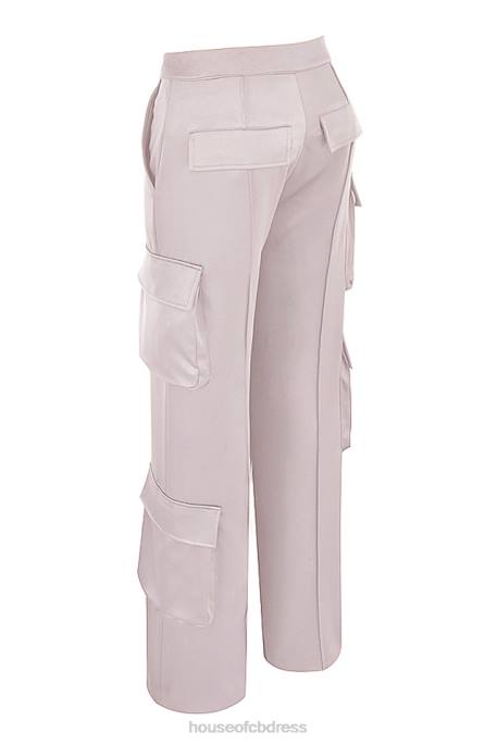 House of CB Daria Crystal Satin Straight Leg Cargo Trousers Clothing 4H6N941