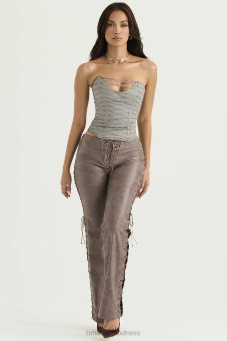 House of CB Drew Mocha Vegan Leather Lace Up Trousers Clothing 4H6N901