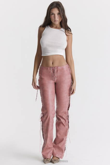 House of CB Drew Warm Pink Vegan Leather Lace Up Trousers Clothing 4H6N866