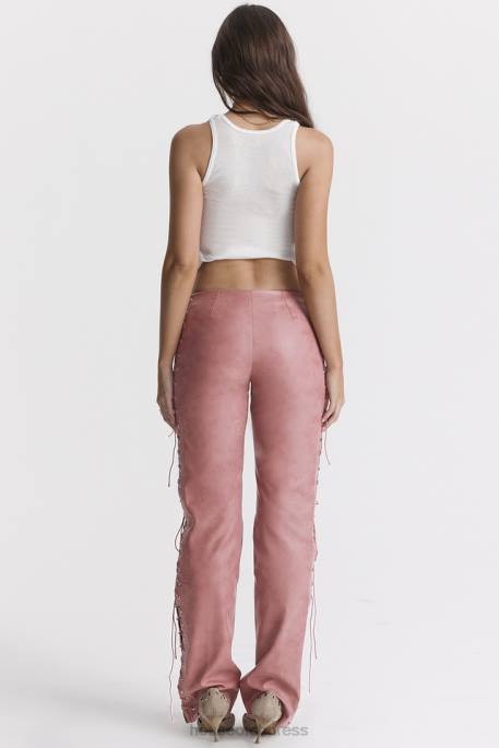 House of CB Drew Warm Pink Vegan Leather Lace Up Trousers Clothing 4H6N866