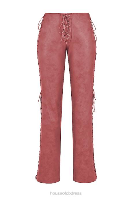 House of CB Drew Warm Pink Vegan Leather Lace Up Trousers Clothing 4H6N866