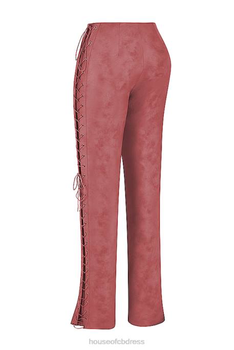 House of CB Drew Warm Pink Vegan Leather Lace Up Trousers Clothing 4H6N866