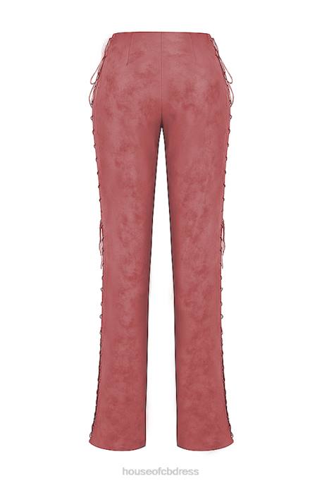 House of CB Drew Warm Pink Vegan Leather Lace Up Trousers Clothing 4H6N866
