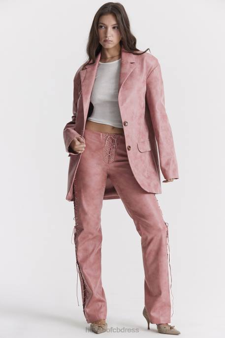 House of CB Drew Warm Pink Vegan Leather Lace Up Trousers Clothing 4H6N866