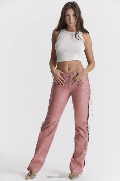 House of CB Drew Warm Pink Vegan Leather Lace Up Trousers Clothing 4H6N866